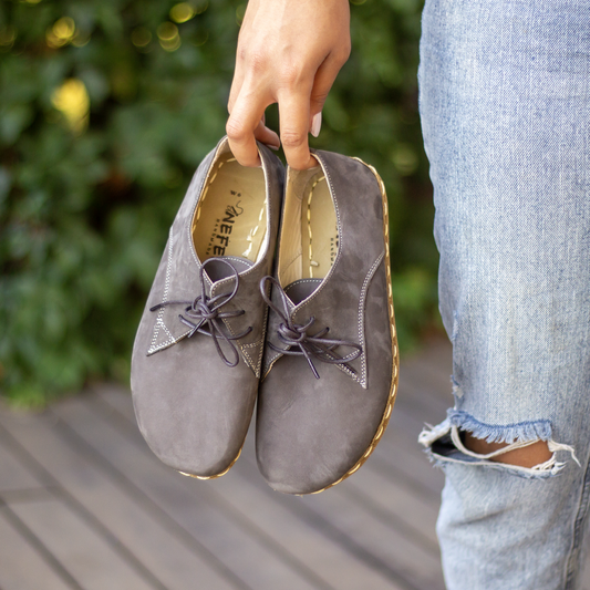 Handmade Barefoot Leather Shoes Gray Nubuck for Women