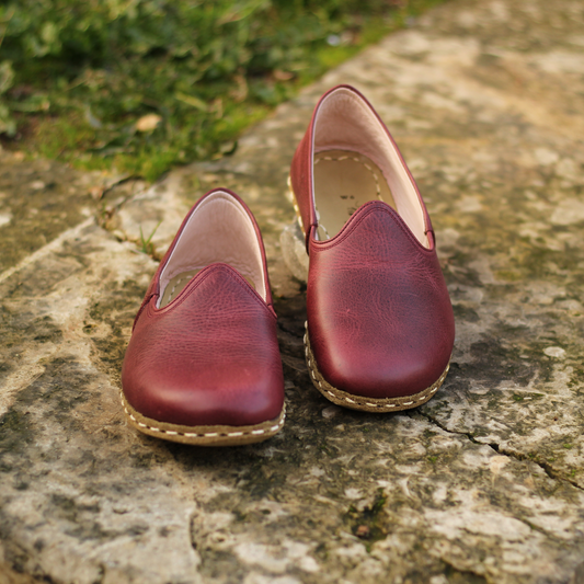 Handmade Classic Crazy Burgundy Barefoot Leather Shoes