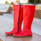 Red Women's Leather Barefoot Earthing Long Boots