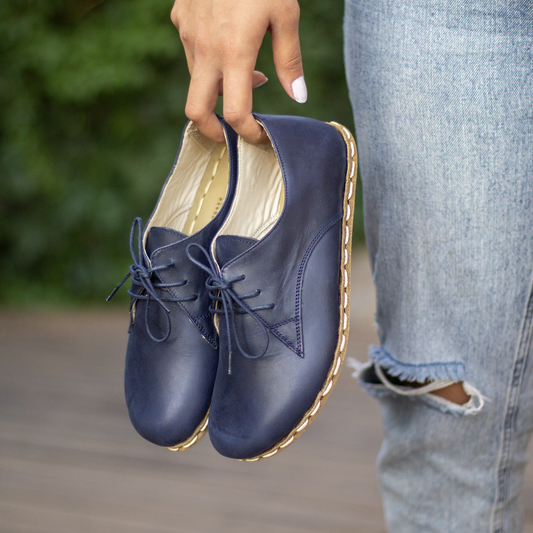 Leather Grounding Shoes For Women, Navy Blue