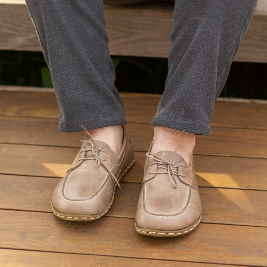 Light Brown Men's Leather Earthing Barefoot Shoes-Nefes Shoes