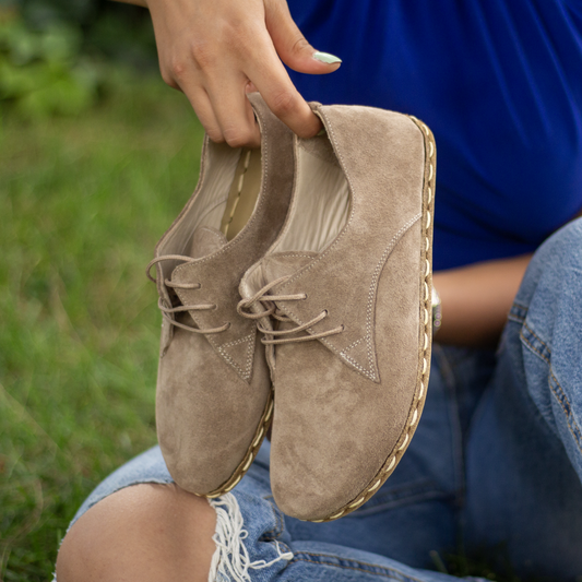 Barefoot Shoes With Copper, Handmade, Zero Drop, Earthing For Women, Milky Brown Suede