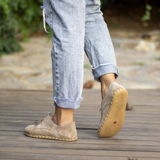 Barefoot Shoes With Copper, Handmade, Zero Drop, Earthing For Women, Milky Brown Suede