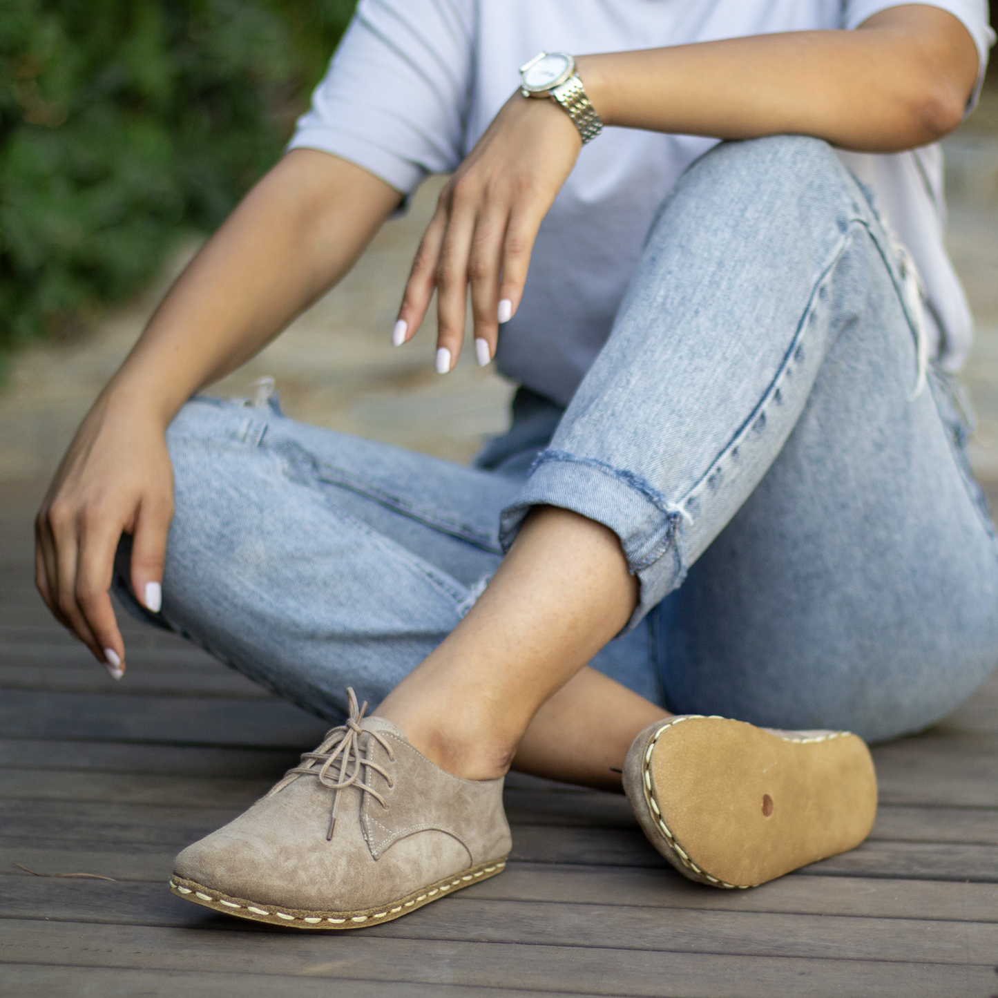 Barefoot Shoes With Copper, Handmade, Zero Drop, Earthing For Women, Milky Brown Suede