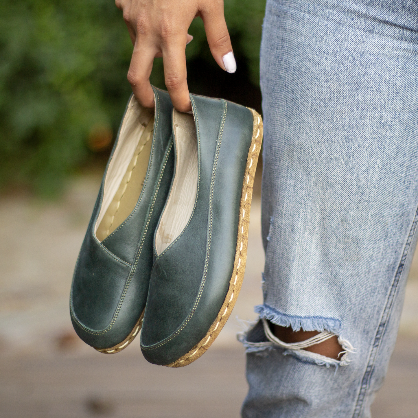 Barefoot Loafers for Women, Handmade Toledo Green