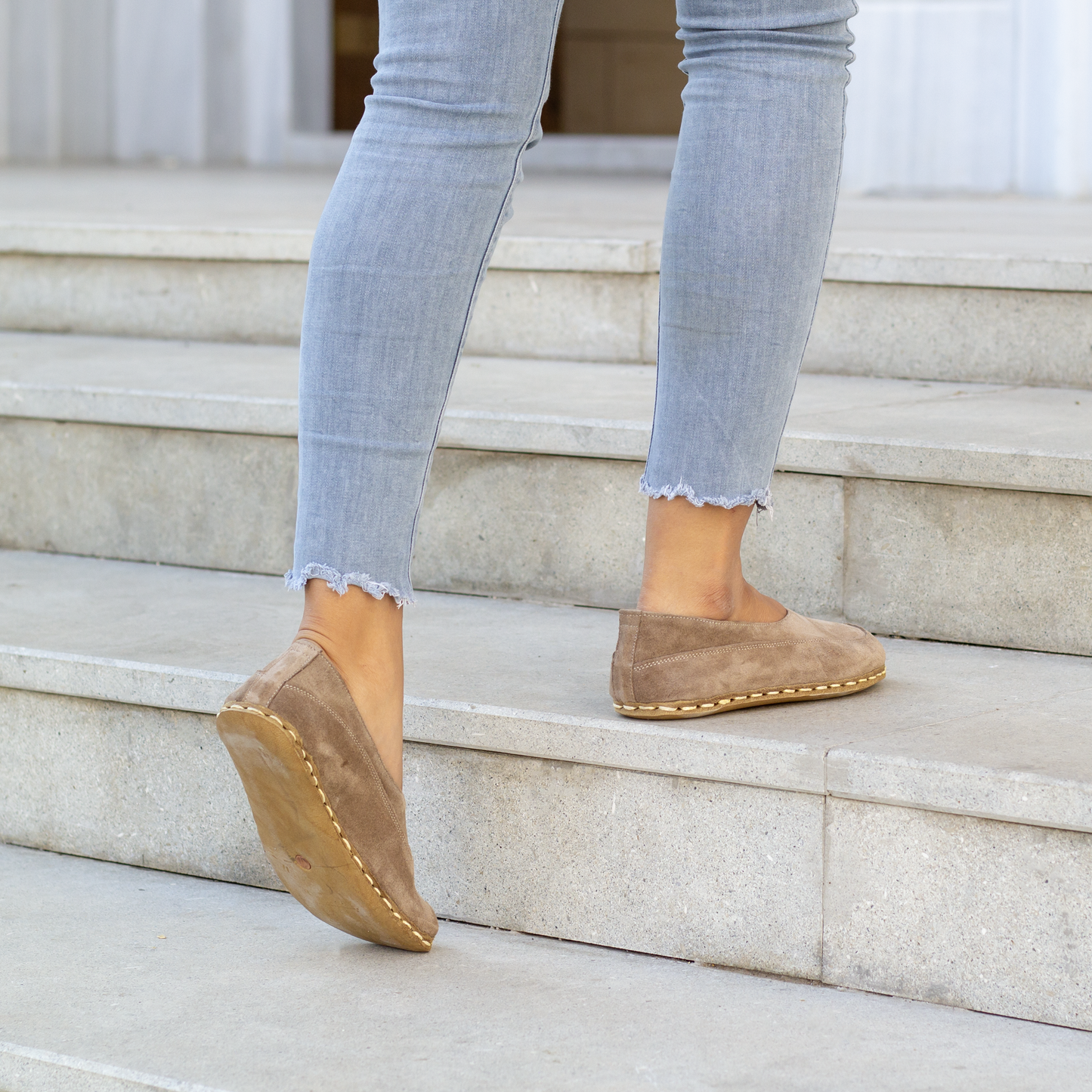 Barefoot Loafers for Women, Handmade Milky Brown Suede