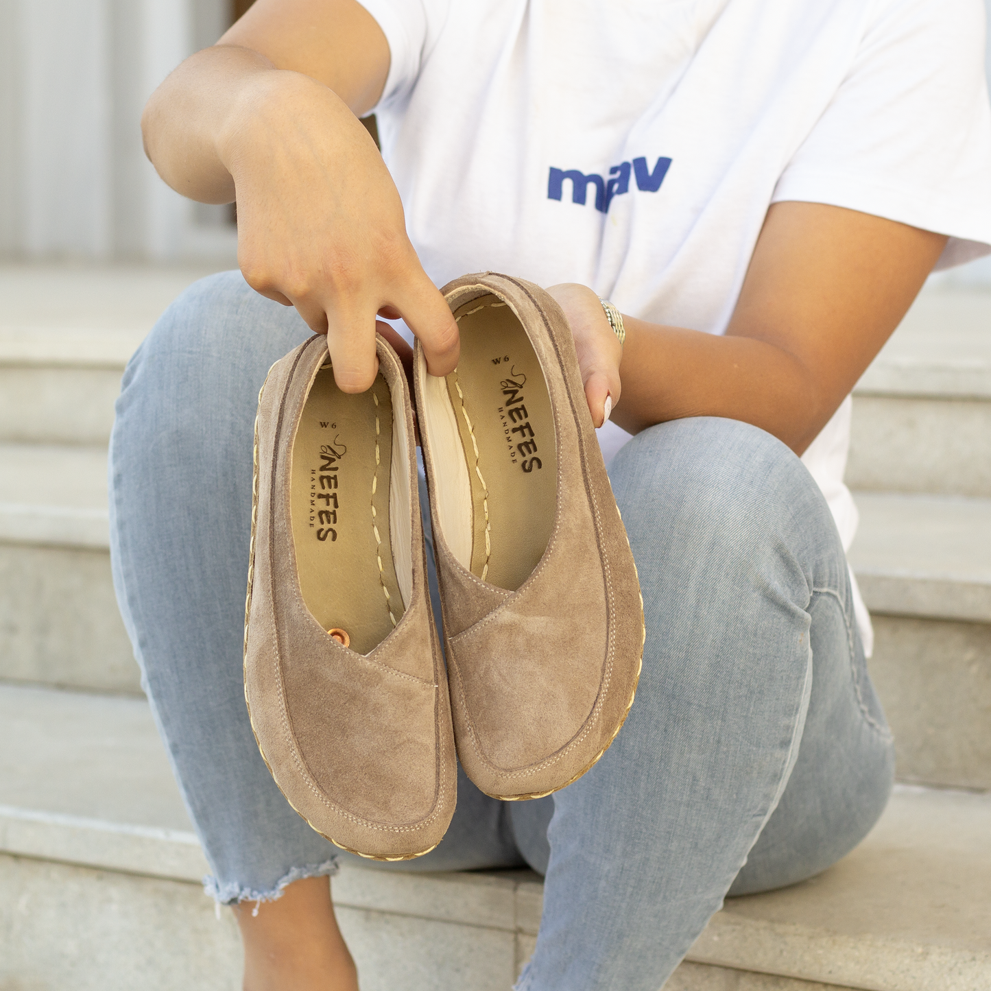 Barefoot Loafers for Women, Handmade Milky Brown Suede