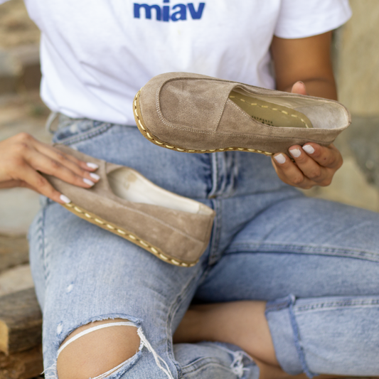 Barefoot Loafers for Women, Handmade Milky Brown Suede