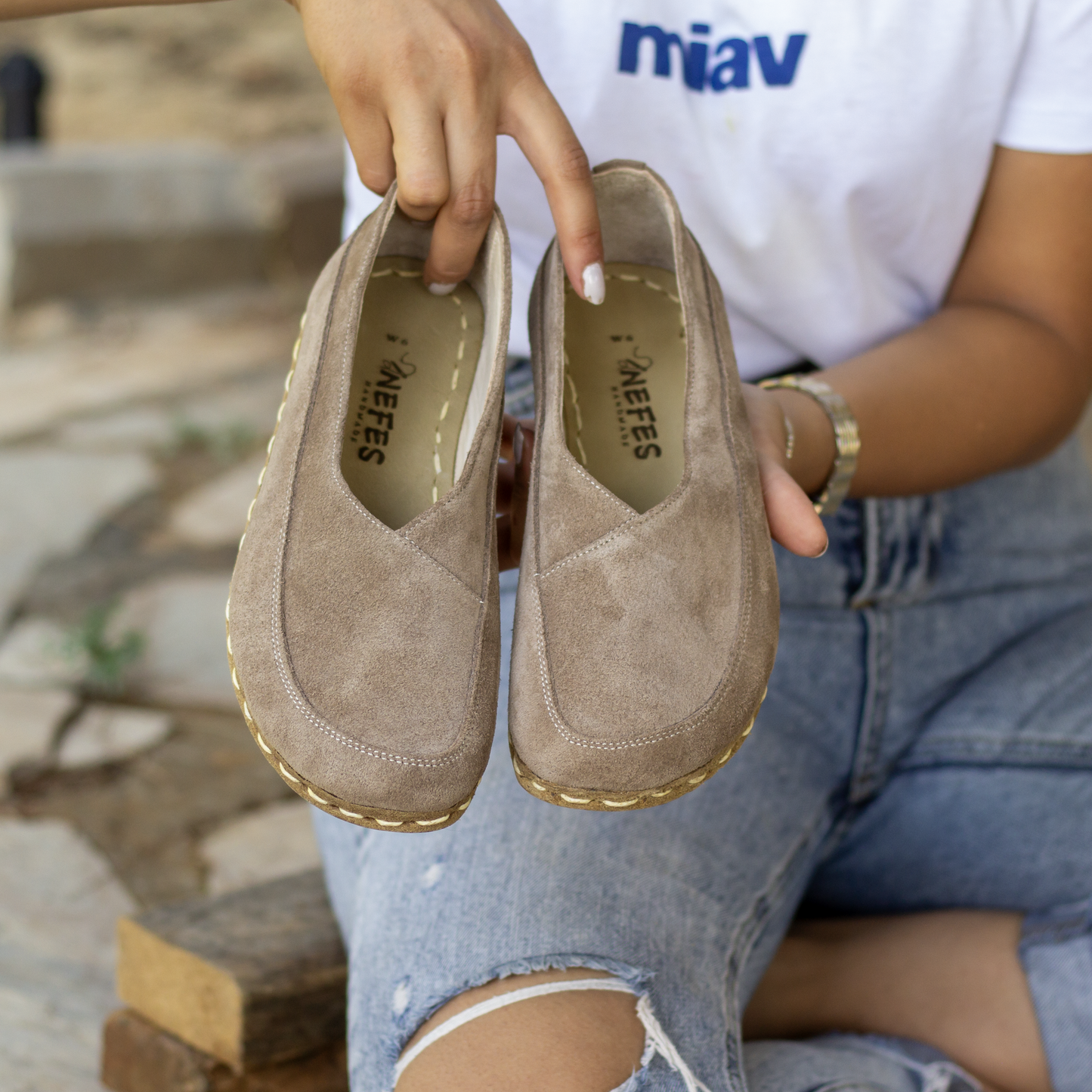 Barefoot Loafers for Women, Handmade Milky Brown Suede