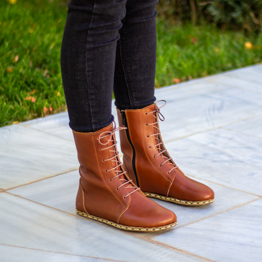 Barefoot Grounding Effect Tornado Brown Leather Boots For Women-Nefes Shoes
