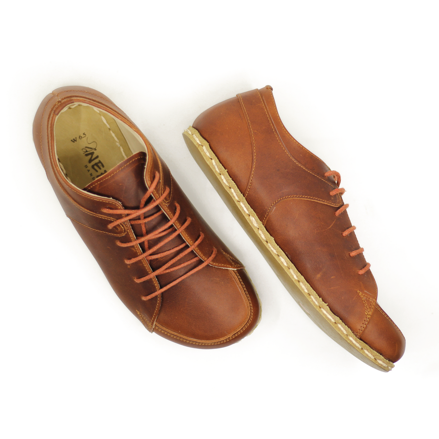 Earthing Naturel Leather Sneaker Men, Copper Rivet Barefoot Converse Crazy New Brown