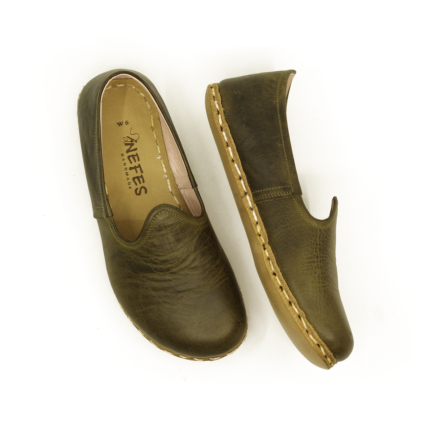 Barefoot Military Green Leather Shoes: Handmade