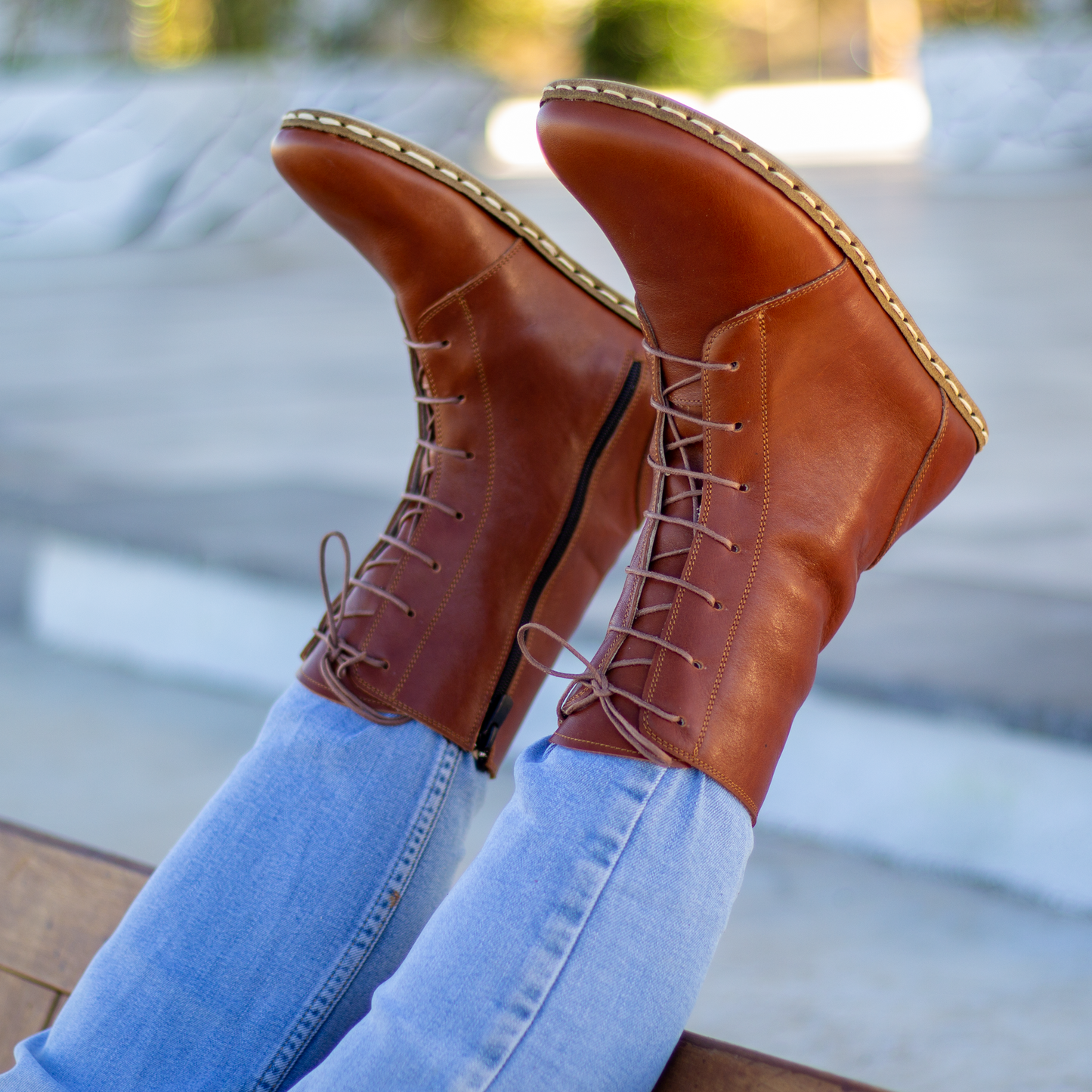 Men Leather Handmade Boot | Men Brown Boot | Barefoot Men Boot | Earthing Leather Boots | Grounding Copper Rivet | Tornado Brown