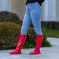 Red Women's Leather Barefoot Earthing Long Boots