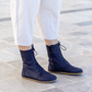 Earthing Leather Boots | Barefoot Women Boot | Grounding Copper Rivet | Buffalo Leather Outsole | Crazy Navy Blue