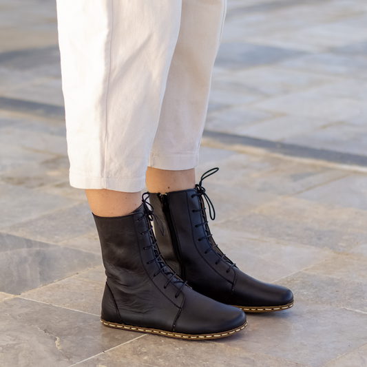 Barefoot Grounding Effect Black Leather Boots For Women-Nefes Shoes