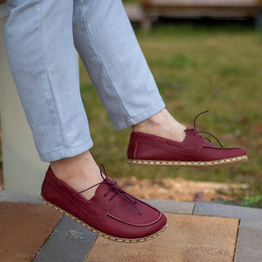 Burgundy Men's Leather Earthing Barefoot Shoes-Nefes Shoes