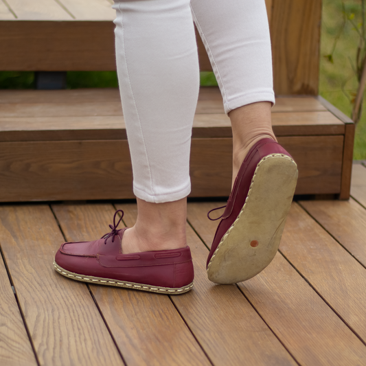 Burgundy Women's Leather Earthing Barefoot Shoes-Nefes Shoes