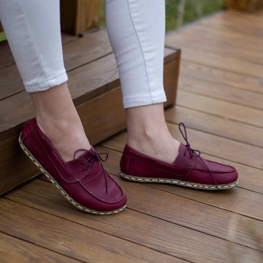 Burgundy Women's Leather Earthing Barefoot Shoes-Nefes Shoes