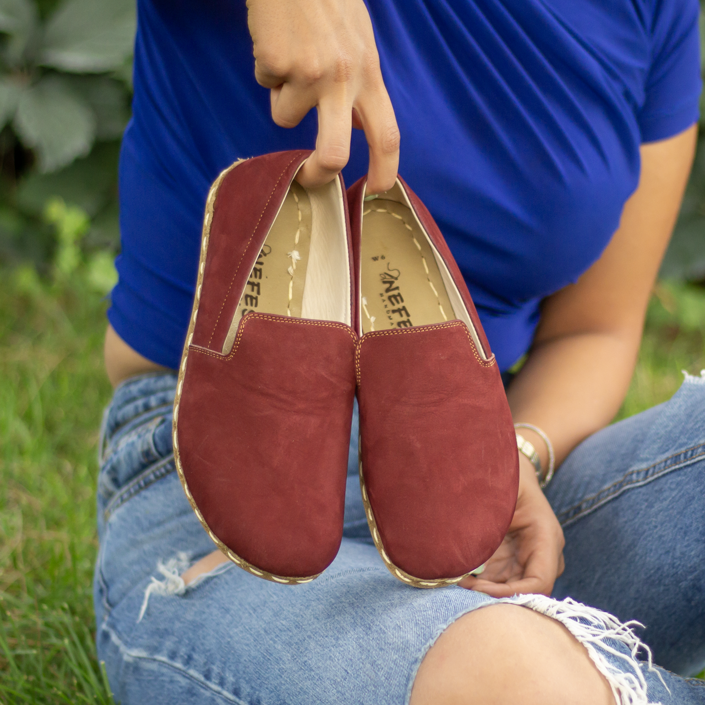 BAND Women's Navy Blue Leather Barefoot Huarache Sandals