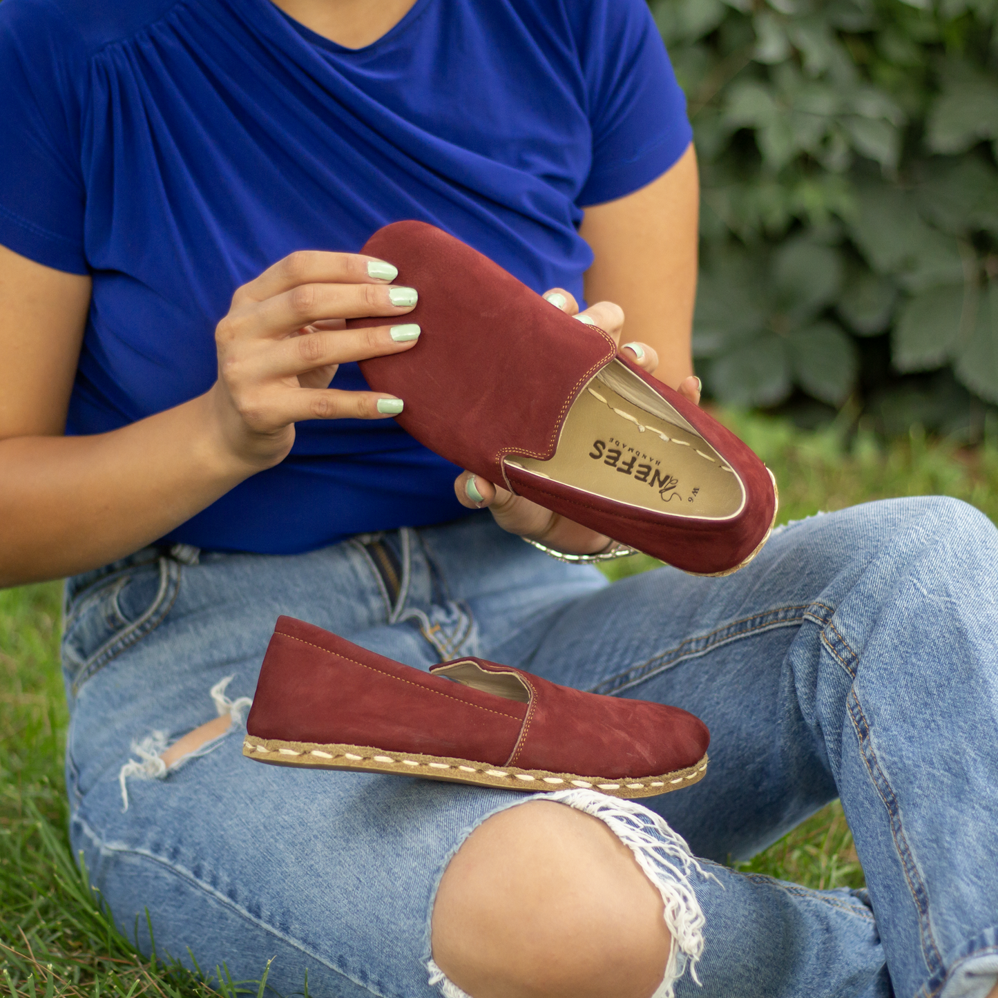 BAND Women's Navy Blue Leather Barefoot Huarache Sandals