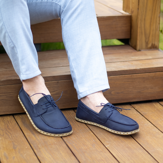 Navy Blue Men's Leather Earthing Barefoot Shoes