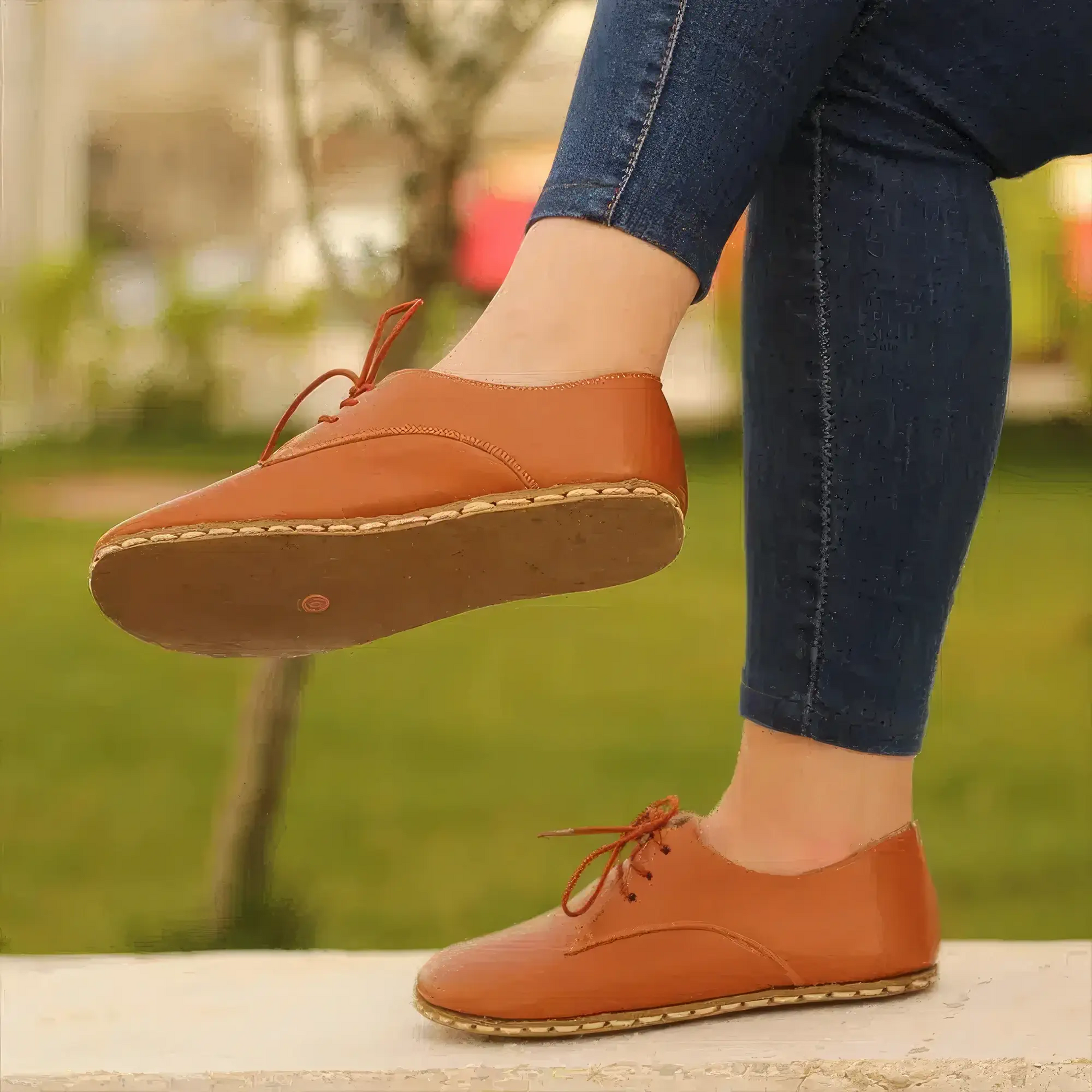 antique brown barefoot oxford shoes for women