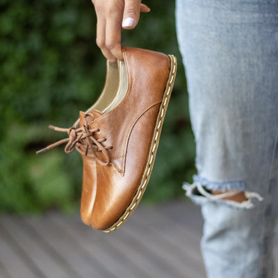 antique brown barefoot walking shoes for women