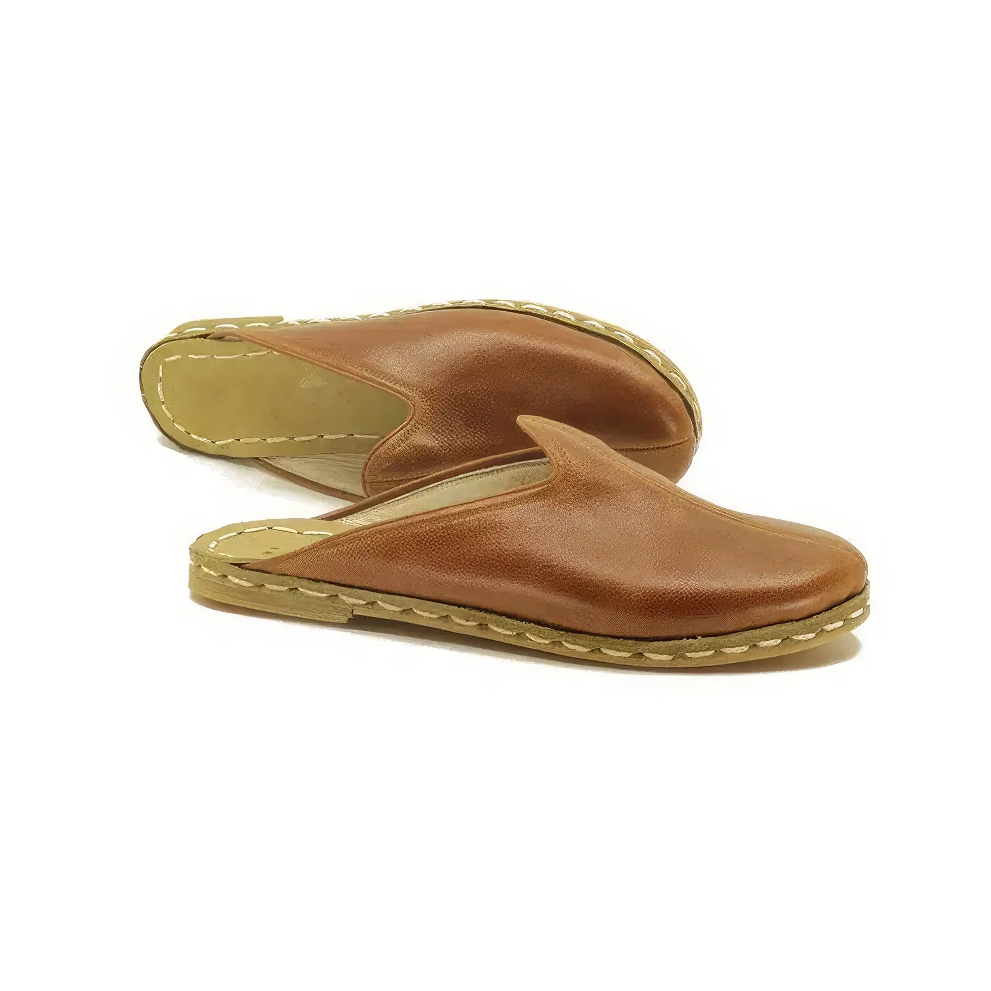 antique brown closed toe leather slippers for men