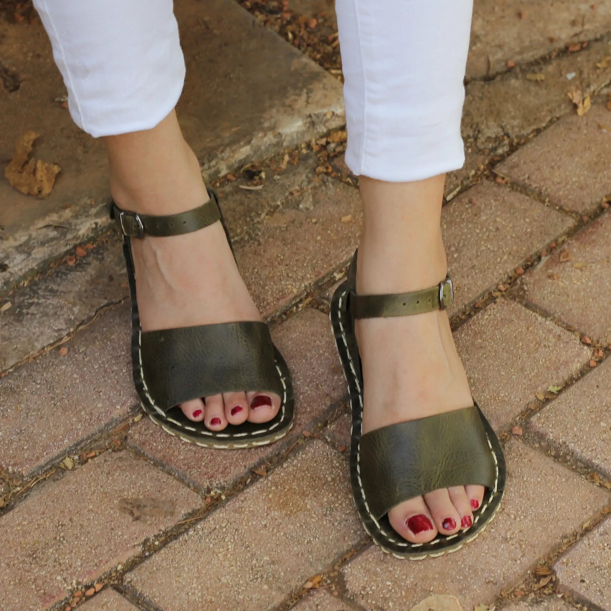 band olive green womens leather huarache barefoot sandals
