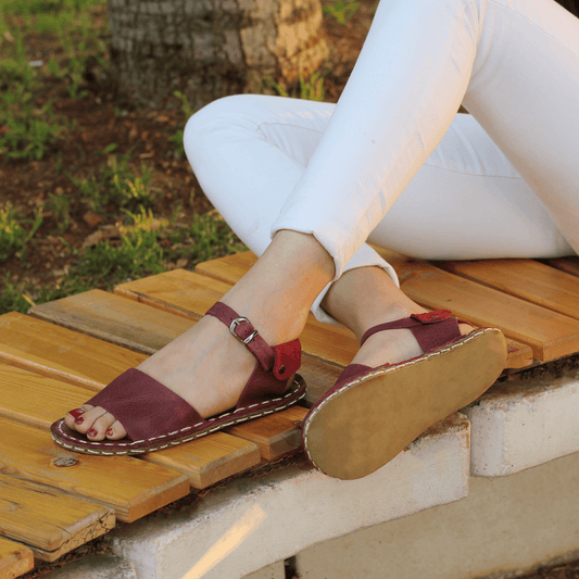 BAND Women's Burgundy Leather Barefoot Huarache Sandals-Women's Sandals-Nefes Shoes-3-Nefes Shoes