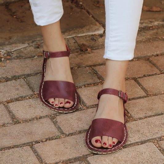 band womens burgundy leather barefoot huarache sandals