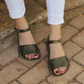 BAND Women's Olive Green Leather Barefoot Huarache Sandals-Women's Sandals-Nefes Shoes-3-Nefes Shoes