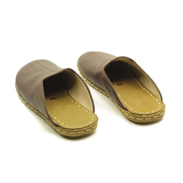 barefoot bitter brown close toed slippers