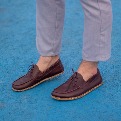 barefoot bitter brown leather earthing shoes for men