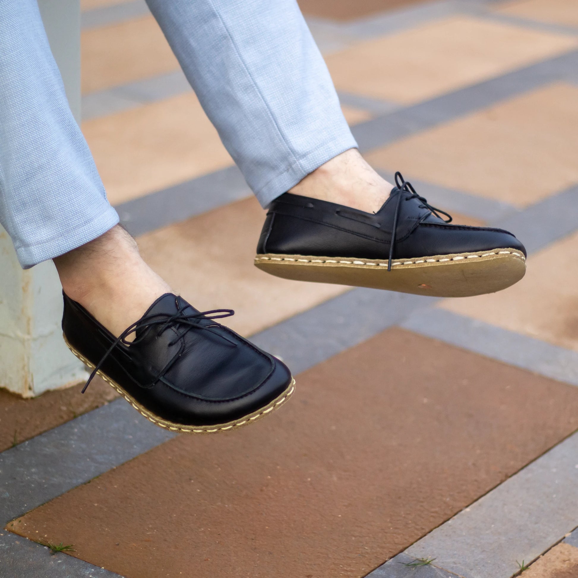 barefoot black leather earthing shoes for men