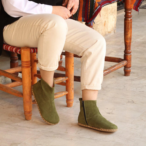 barefoot boots for women with zipper green