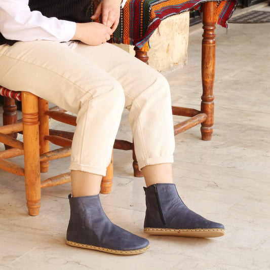 barefoot boots for women with zipper navy blue