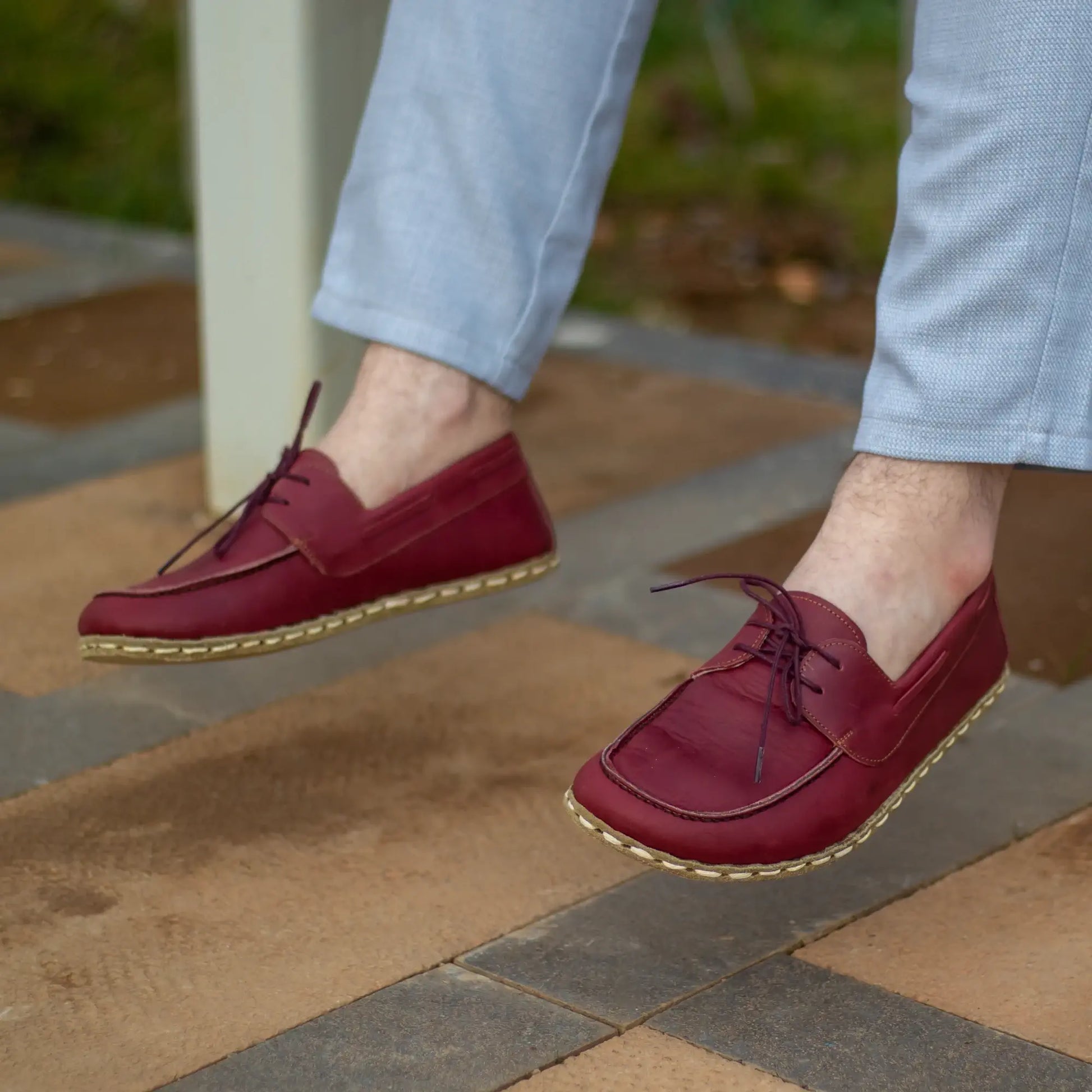 barefoot burgundy leather earthing shoes for men