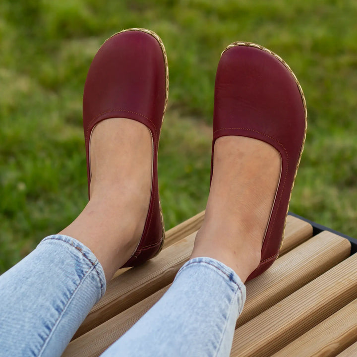 barefoot flat shoes burgundy for women