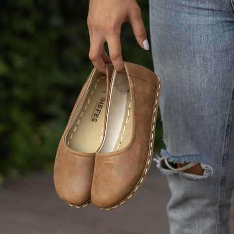 barefoot flat shoes matte brown women