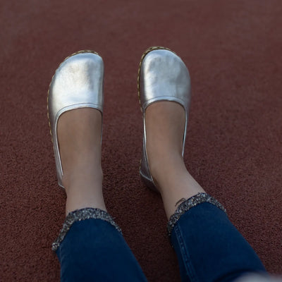 barefoot flat shoes silver for women