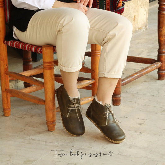 barefoot grounding ankle boots military green women