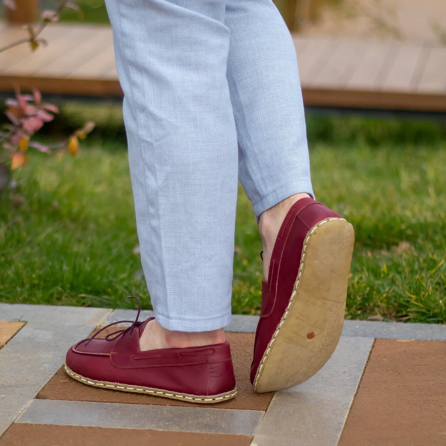 barefoot grounding burgundy mens earthing leather shoes
