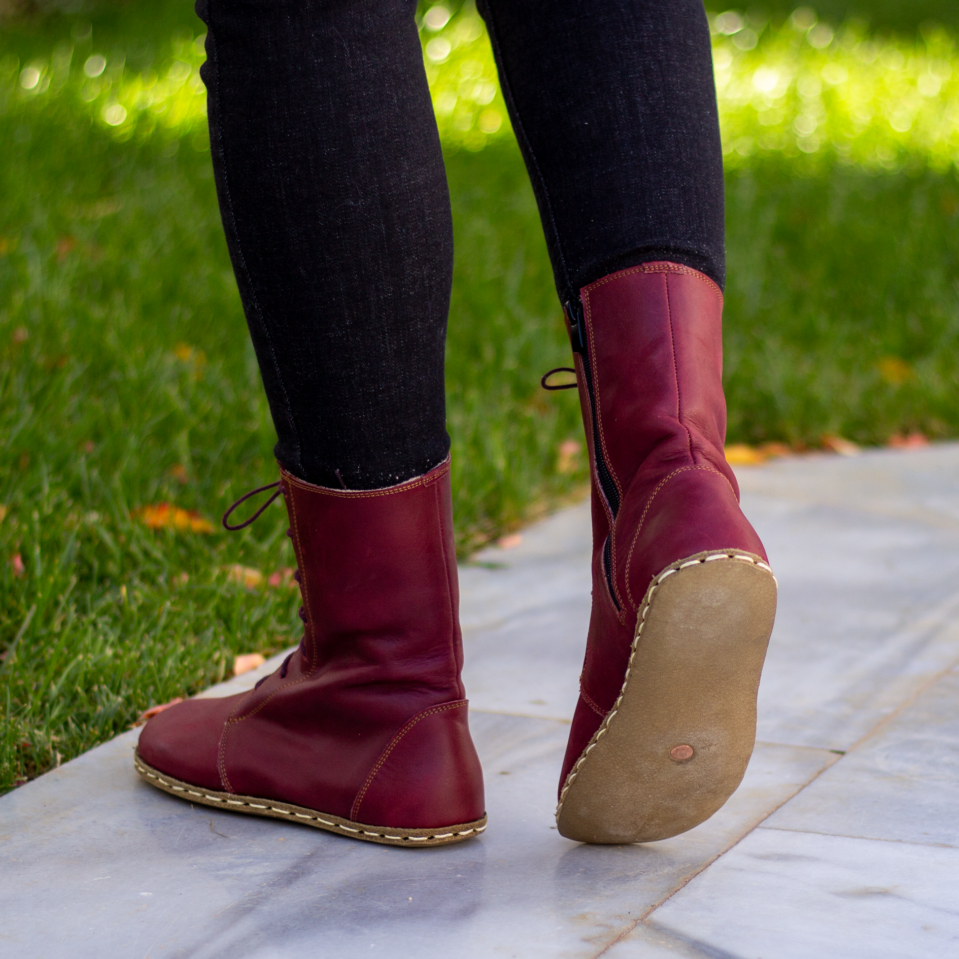 Barefoot Grounding Effect Burgundy Leather Boots For Women-Women Barefoot Shoes Modern-Nefes Shoes-5-Nefes Shoes