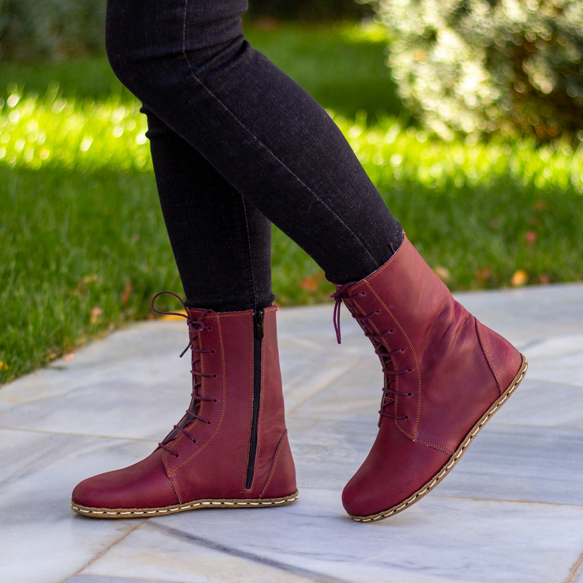 Barefoot Grounding Effect Burgundy Leather Boots For Women-Women Barefoot Shoes Modern-Nefes Shoes-5-Nefes Shoes