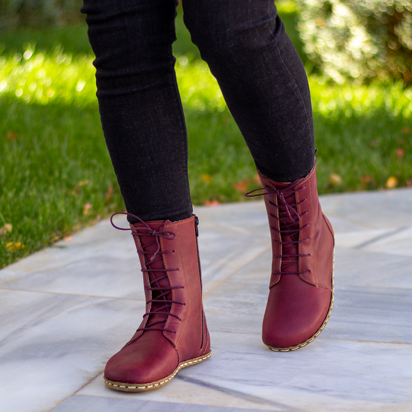 Barefoot Grounding Effect Burgundy Leather Boots For Women-Women Barefoot Shoes Modern-Nefes Shoes-5-Nefes Shoes