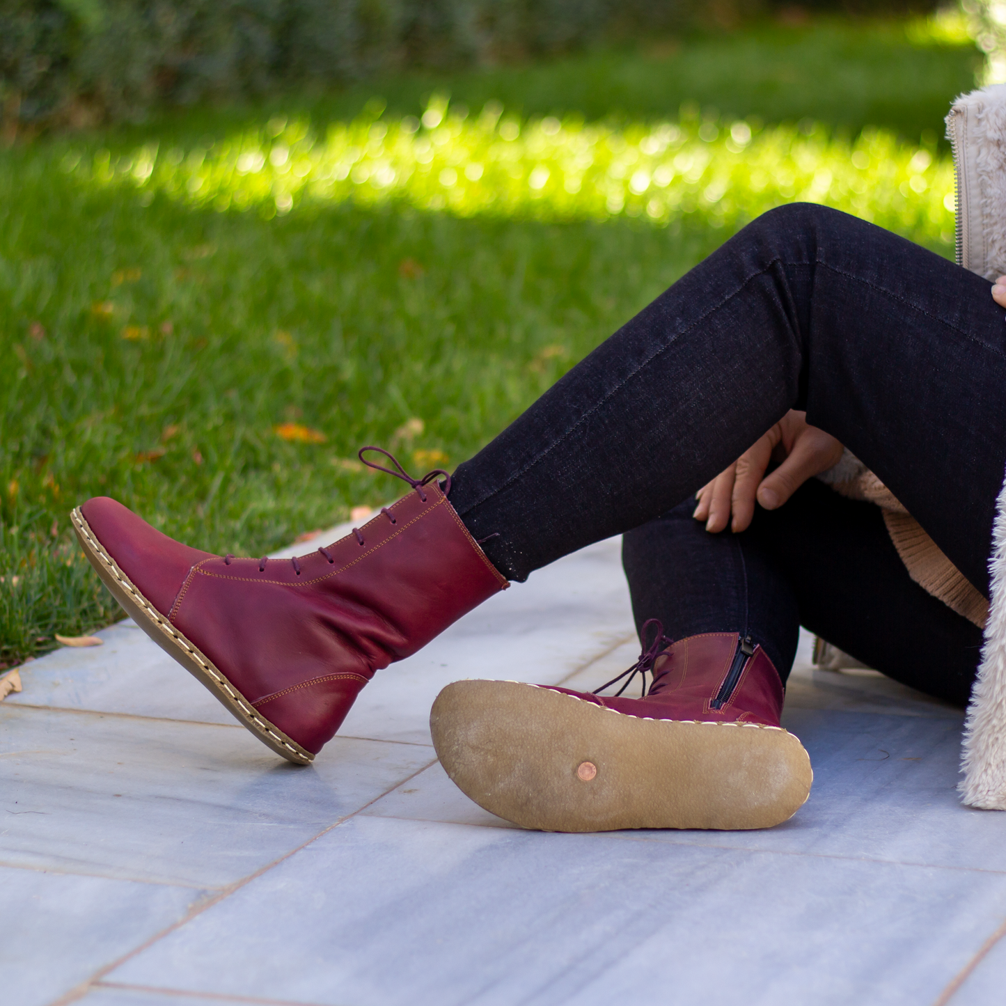 Barefoot Grounding Effect Burgundy Leather Boots For Women-Women Barefoot Shoes Modern-Nefes Shoes-5-Nefes Shoes