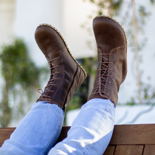 Barefoot Grounding Effect Crazy Classic Brown Leather Boots For Men-Men's Boots-Nefes Shoes-5-Nefes Shoes