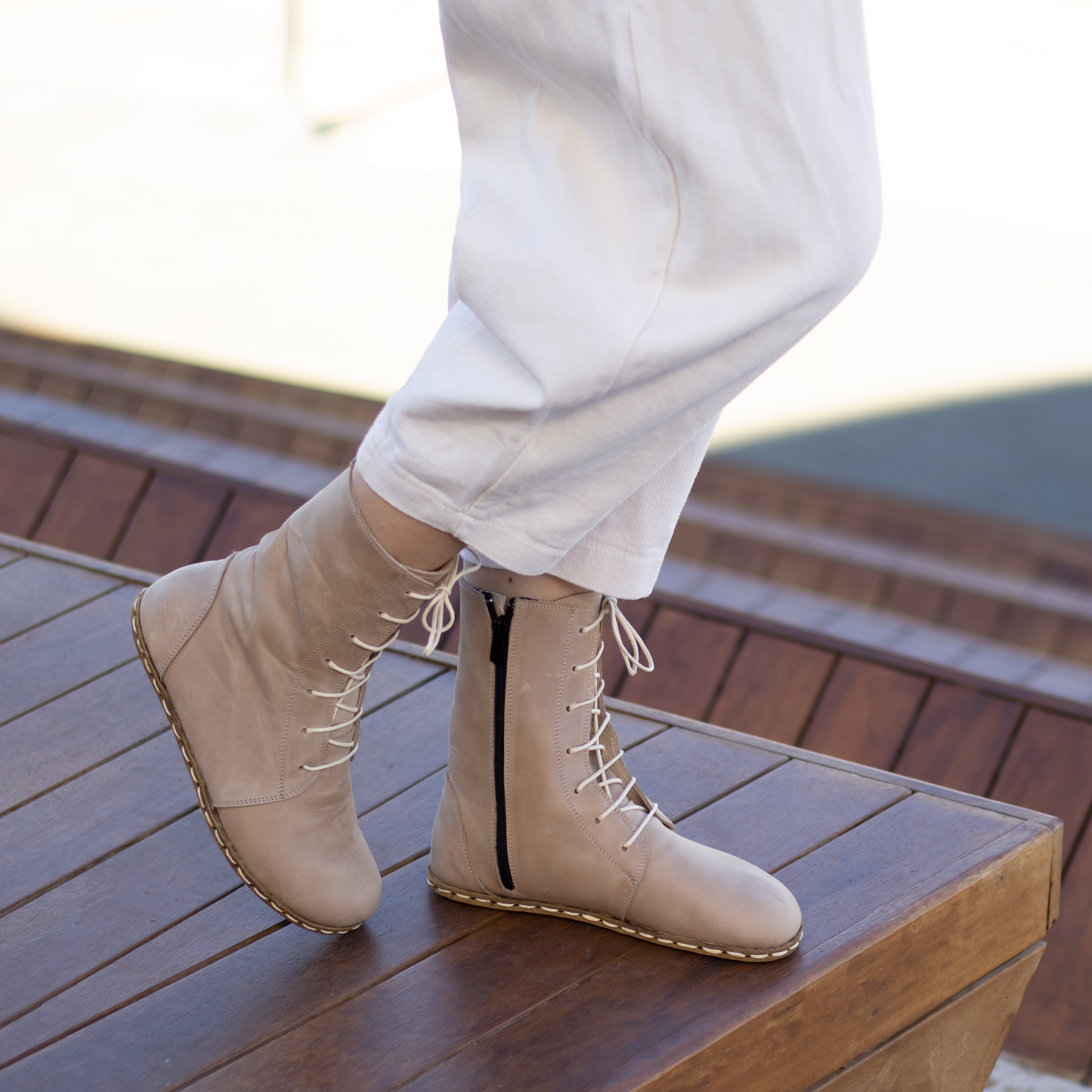 Barefoot Grounding Effect Cream Leather Boots For Women-Women Barefoot Shoes Modern-Nefes Shoes-5-Nefes Shoes